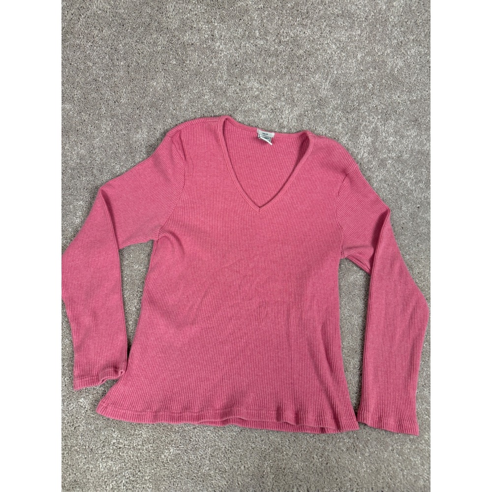 Old Navy Pink Ribbed Knit V-Neck Long Sleeve Easy Fit Cotton Top Womens XL